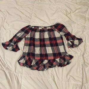 Beach Lunch Lounge Flannel Plaid Ruffle Sleeve Top